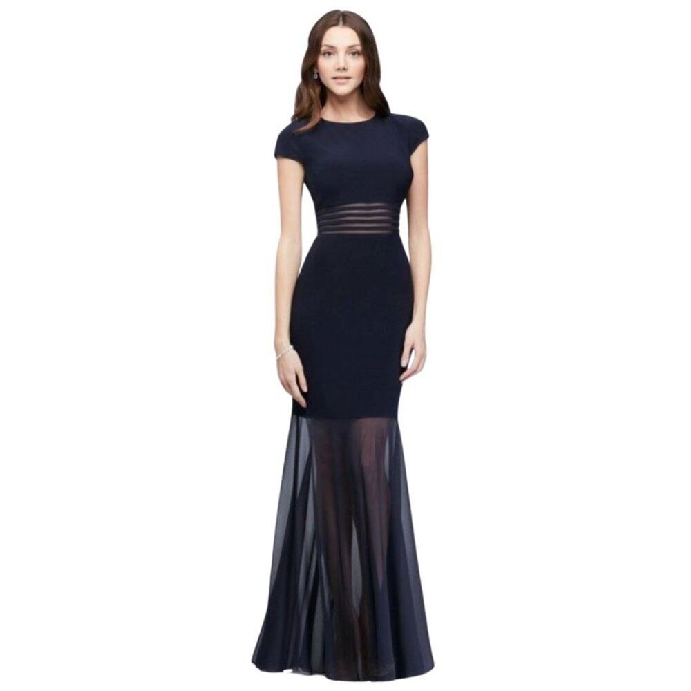 NWT Nightway Chiffon Illusion Mermaid Gown Navy Blue 10